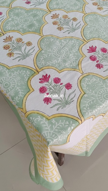 Mint Green & Yellow Handblock Table Cover