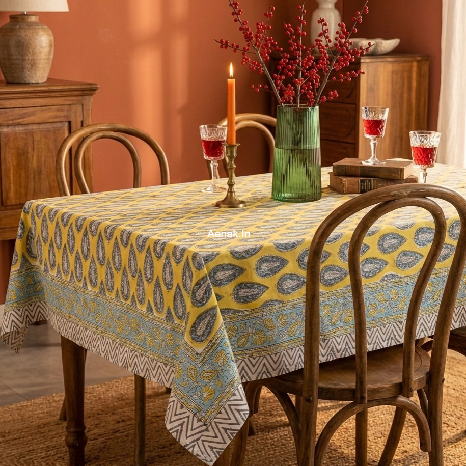Yellow Cypress Handblock Table Cover