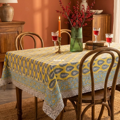 Yellow Cypress Handblock Table Cover