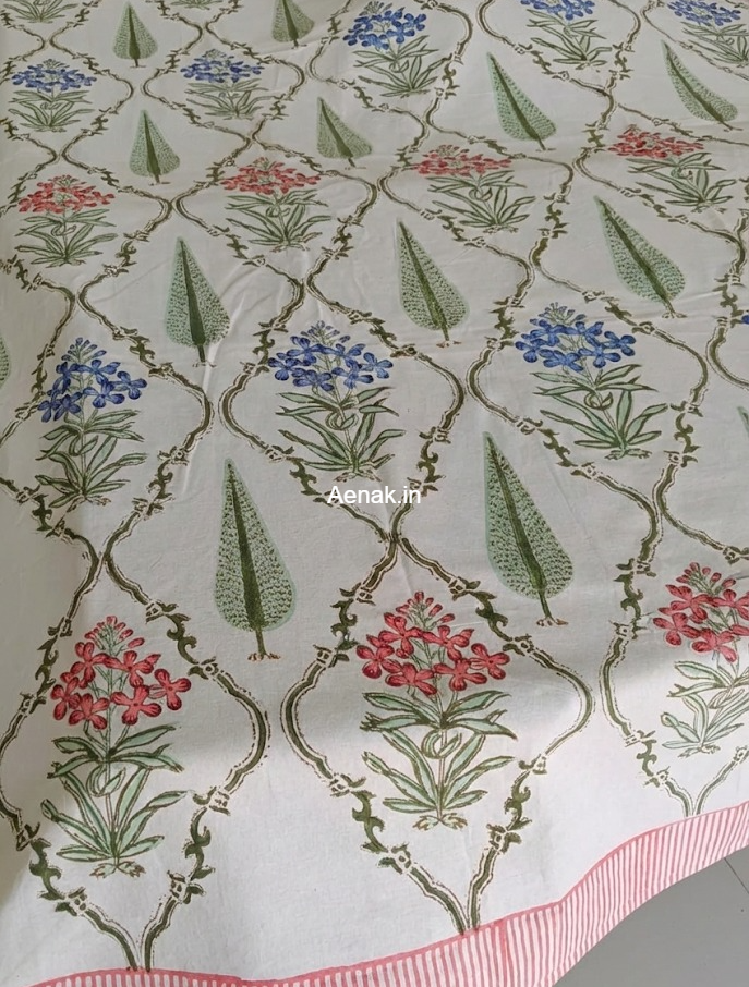 Pink & Blue Cypress Handblock Table Cover