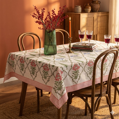 Pink & Blue Cypress Handblock Table Cover