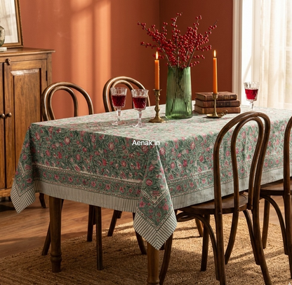 Sage Green Bagh Handblock Table Cover