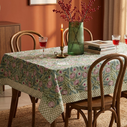 Red Anaar Handblock Table Cover