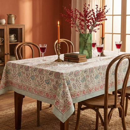 Pink Floral Garden Handblock Table Cover