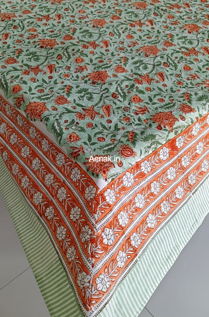 Orange Floral Garden Handblock Table Cover