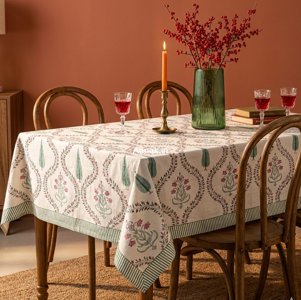 Teal Green Cypress Handblock Table Cover