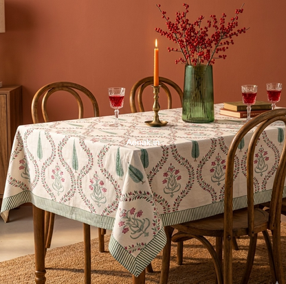 Teal Green Cypress Handblock Table Cover