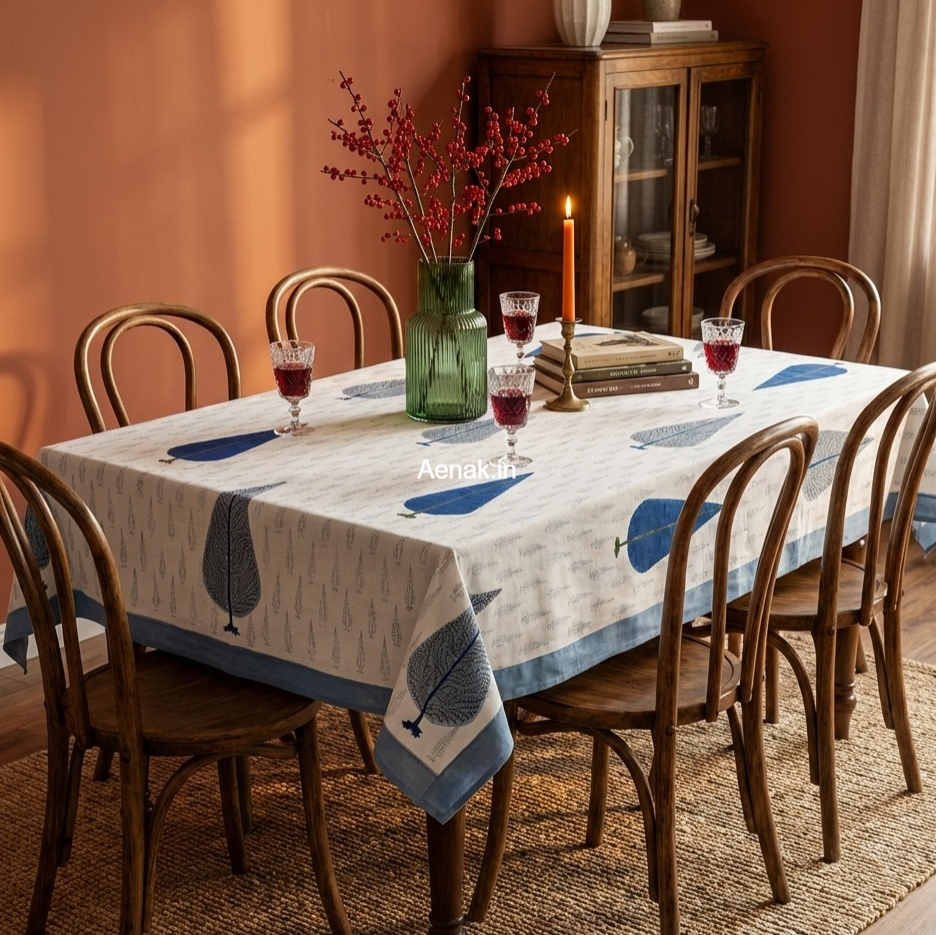 Blue Cypress Handblock Table Cover