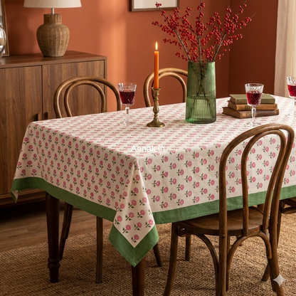 Pink Madhumati Handblock Table Cover