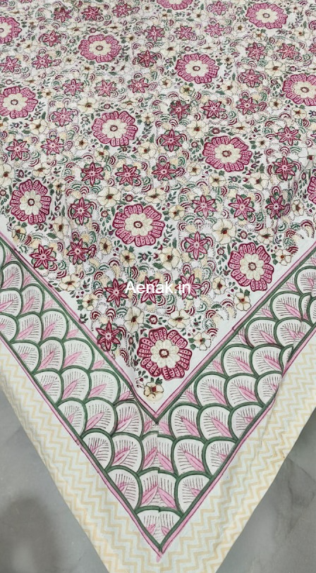 Royal Pink Floral Garden Handblock Table Cover