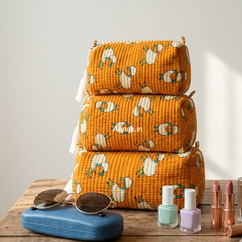 Orange Sheep Quilted Vanity Pouches-Set of 3