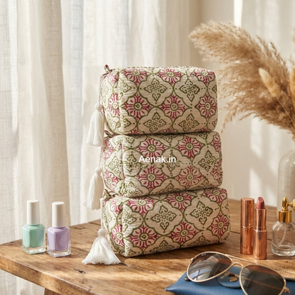 Jaipuri Bhoota Quilted Vanity Pouches-Set of 3