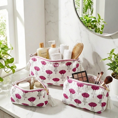 Red Rose Quilted Vanity Pouches-Set of 3
