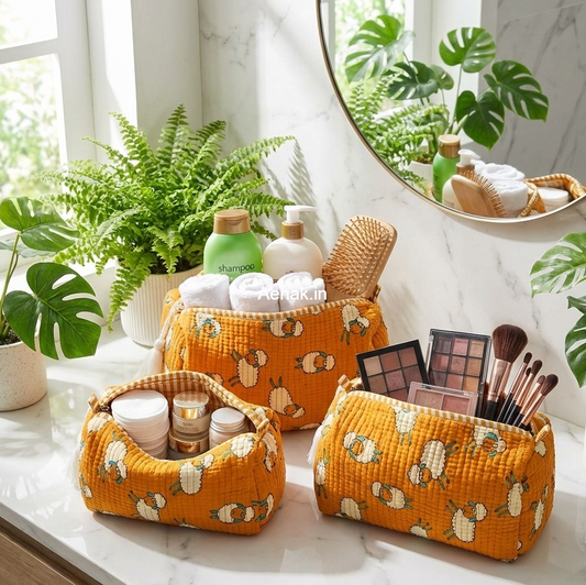 Orange Sheep Quilted Vanity Pouches-Set of 3