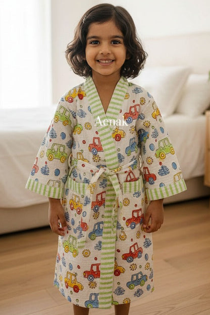 Car Printed Handblock Cotton Bathrobe