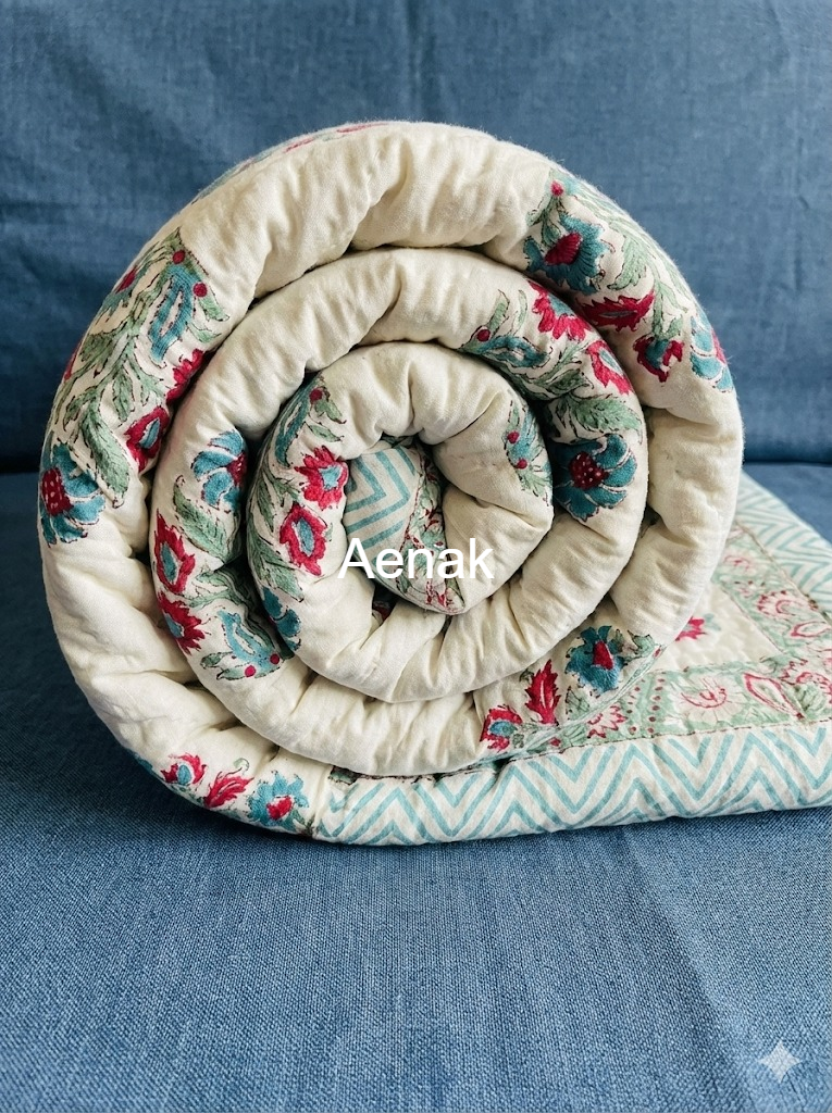 Dark Pink Boota Handblock Reversible Mulmul Cotton Single Quilt