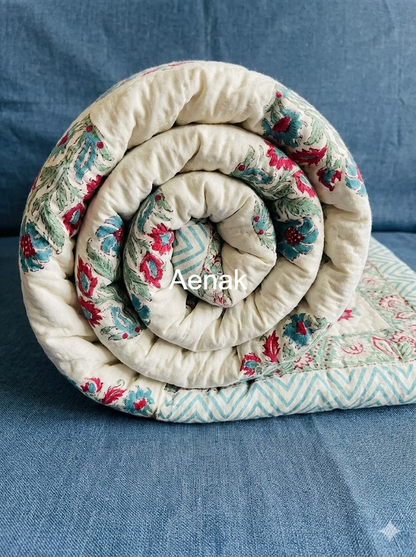 Dark Pink Boota Handblock Reversible Mulmul Cotton Single Quilt