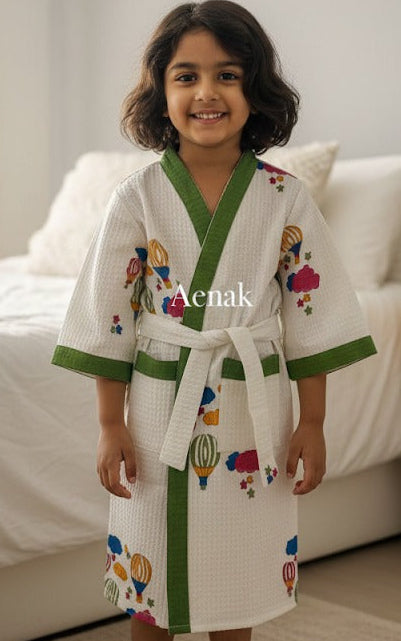 Yellow & Green Handblock Cotton Bathrobe