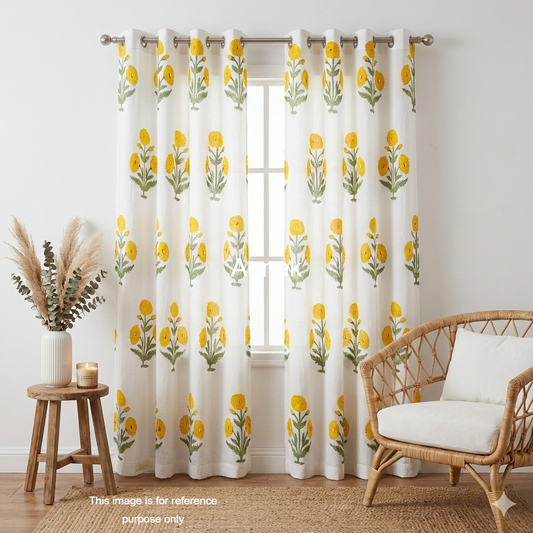 Yellow Dahlia Eyelet Handblock Curtains