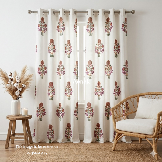 Orange & Pink Floral Eyelet Handblock Curtains