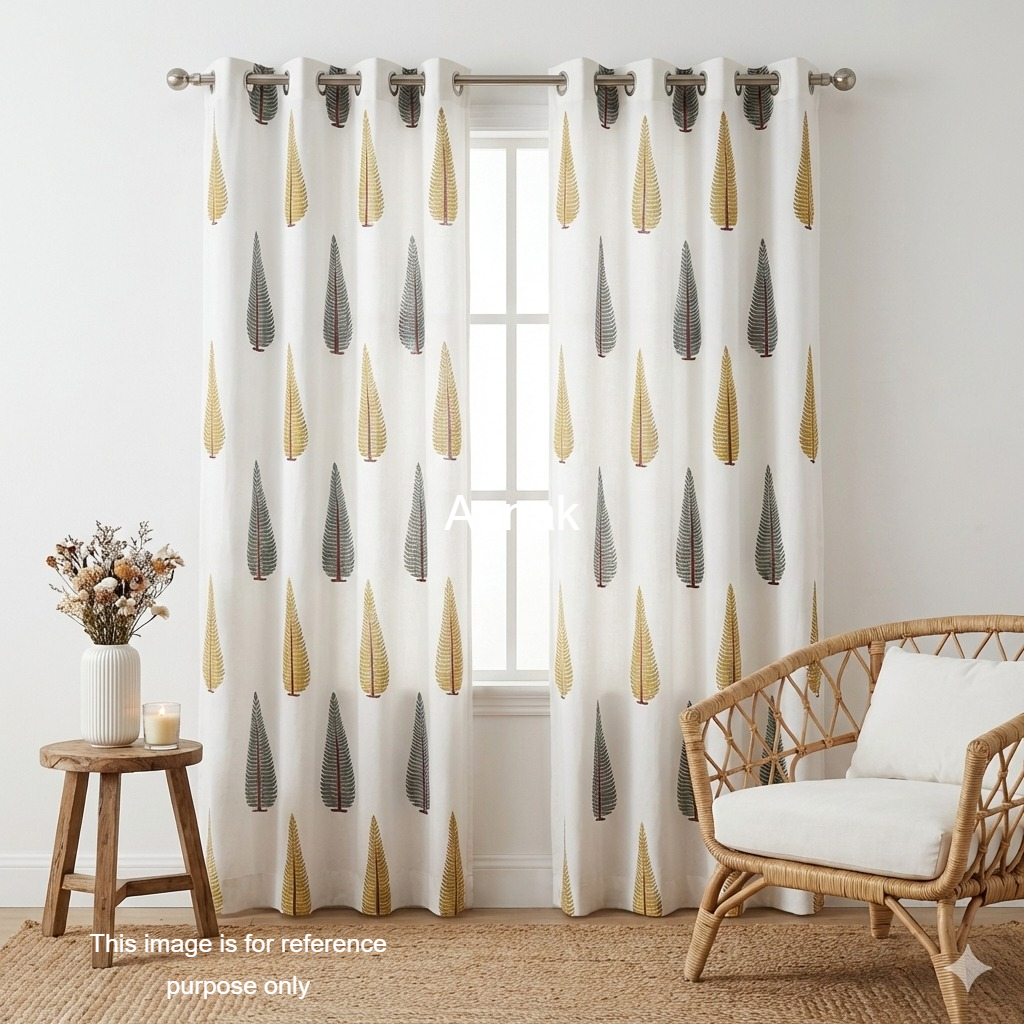 Yellow & Grey Cypress Eyelet Handblock Curtains