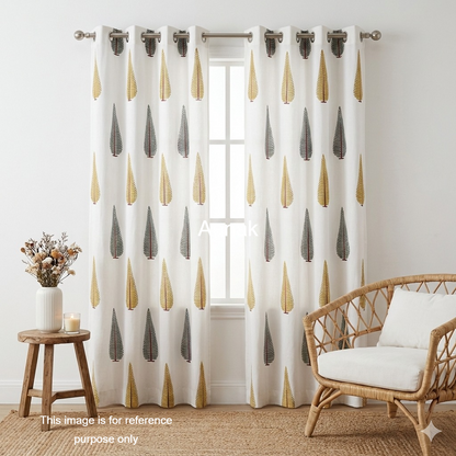 Yellow & Grey Cypress Eyelet Handblock Curtains