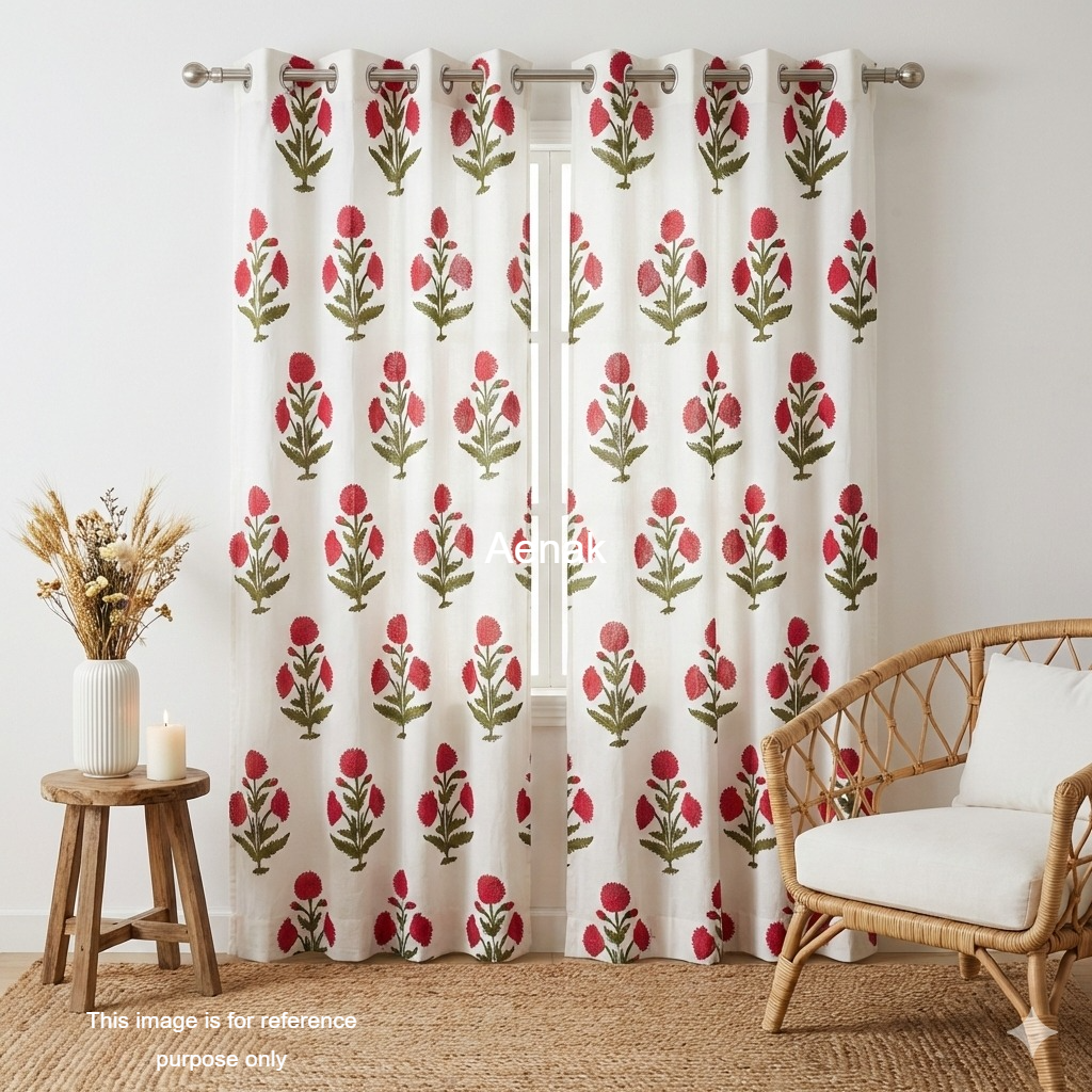 Red Dahlia Handblock Curtains