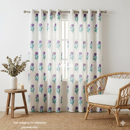 Purple Marigold Eyelet Handblock Curtains