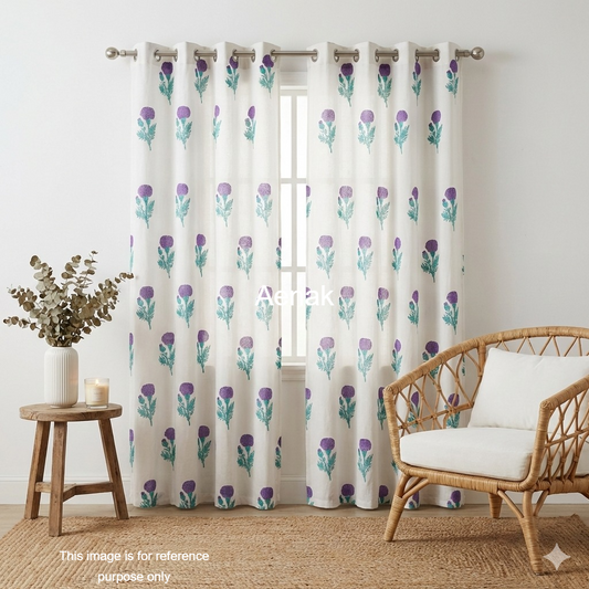 Purple Marigold Eyelet Handblock Curtains