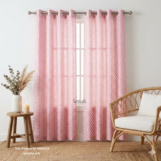 Pink Zigzag Eyelet Handblock Curtains
