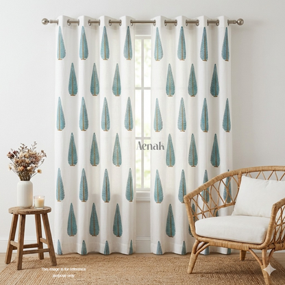Turquoise Blue Cypress Handblock Curtains