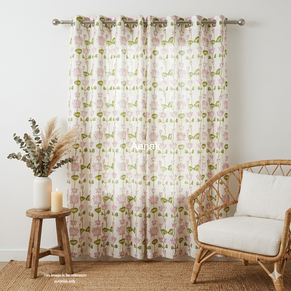 Pichwai Lotus Eyelet Handblock Curtains