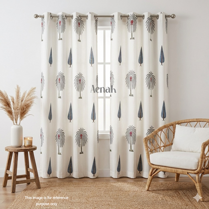 Grey Palm Eyelet Handblock Curtains