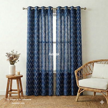 Indigo Blue Eyelet Handblock Curtains