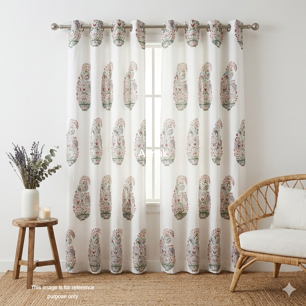 Pink Kairi Eyelet Handblock Curtains