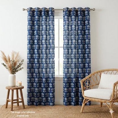 Blue Lotus Eyelet Handblock Curtains