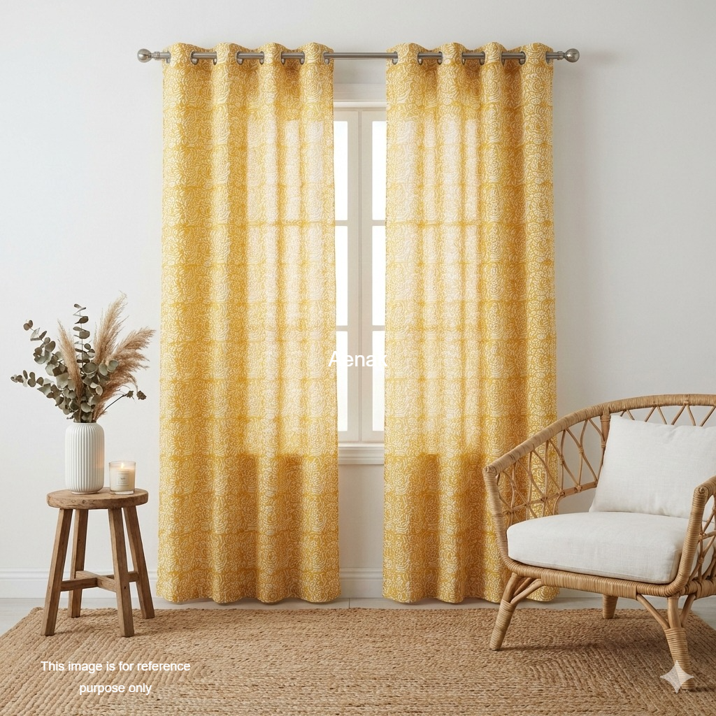 Yellow Jaal Eyelet Handblock Curtains