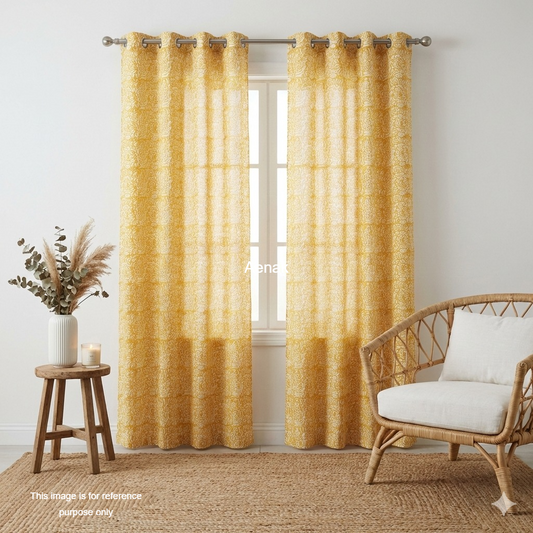Yellow Jaal Eyelet Handblock Curtains