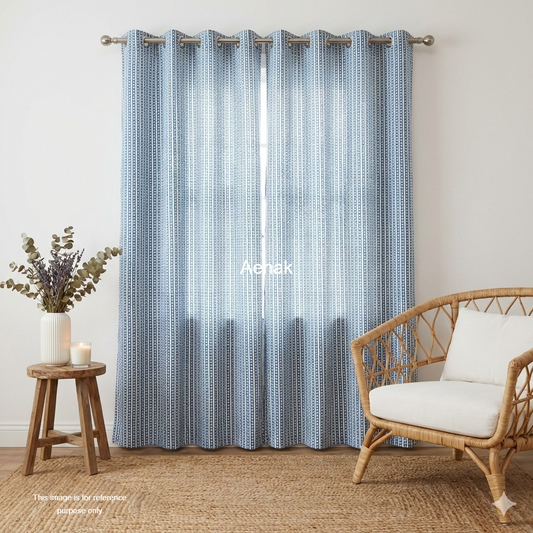 Blue Symmetric Eyelet Handblock Curtains