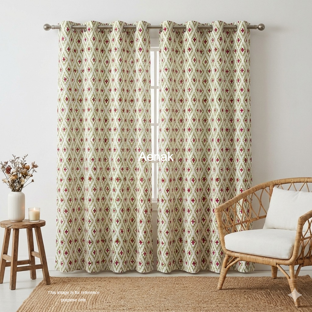 Geen & Red Symmetric Eyelet Handblock Curtains