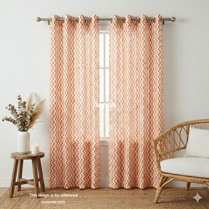 Orange Zigzag Eyelet Handblock Curtains